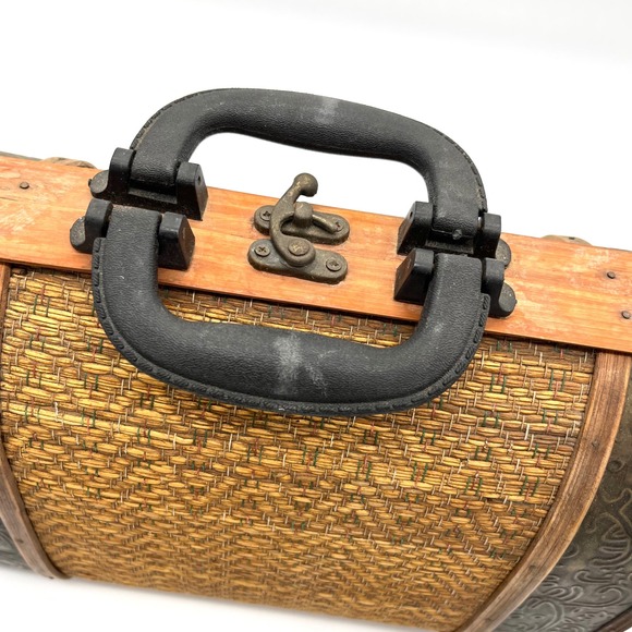 Wicker Suitcase Decorative Box Vintage Style Storage Trunk Small Luggage Purse - Picture 7 of 11